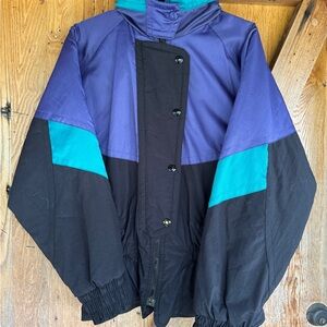 Retro 90s Unisex Ski Jacket Teal Purple Black M